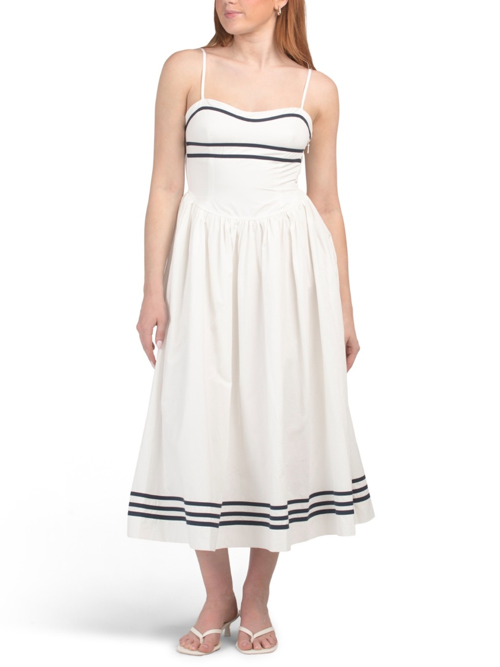 Moon River White Striped Sleeveless Flared Midi Dress size S ( White Lotus Piper - Picture 3 of 7
